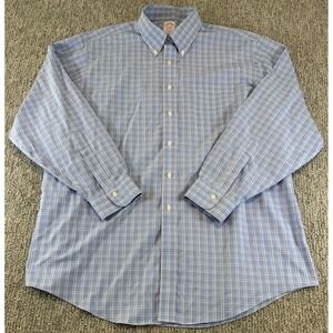 Brooks Brothers Shirt Mens XL Blue Plaid Madison Supima Cotton 17.5-35 LS